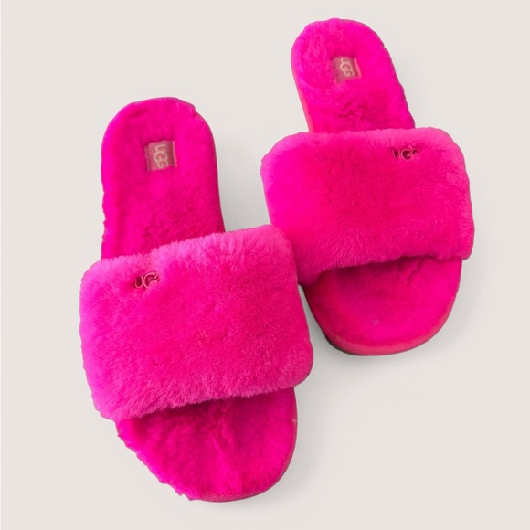 UGG Shoes - UGG Vibrant Pink Plush Slide Slippers